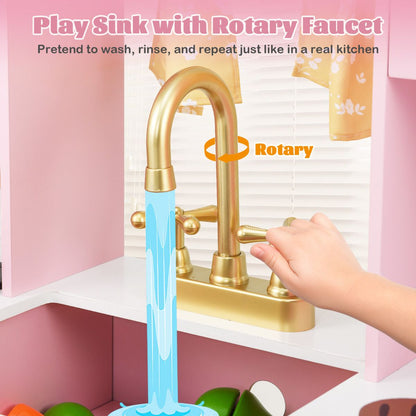 Kids Kitchen Playset with Coffee Maker and Stove Top and Golden Utensils