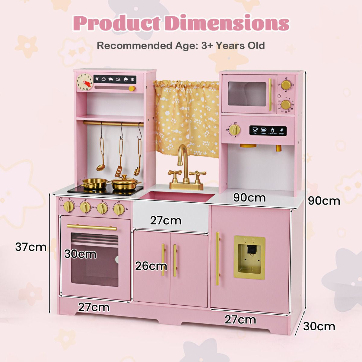Kids Kitchen Playset with Coffee Maker and Stove Top and Golden Utensils
