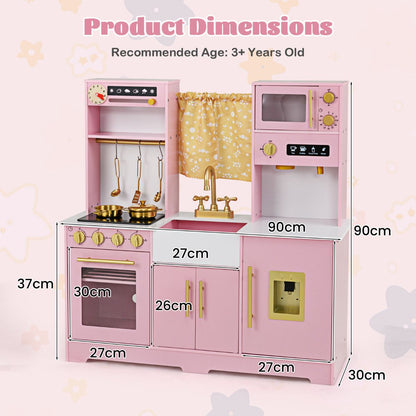 Kids Kitchen Playset with Coffee Maker and Stove Top and Golden Utensils
