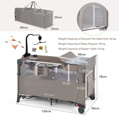 5-In-1 Baby Bassinet Bedside Sleeper with Diaper Changer and Hanging Toys