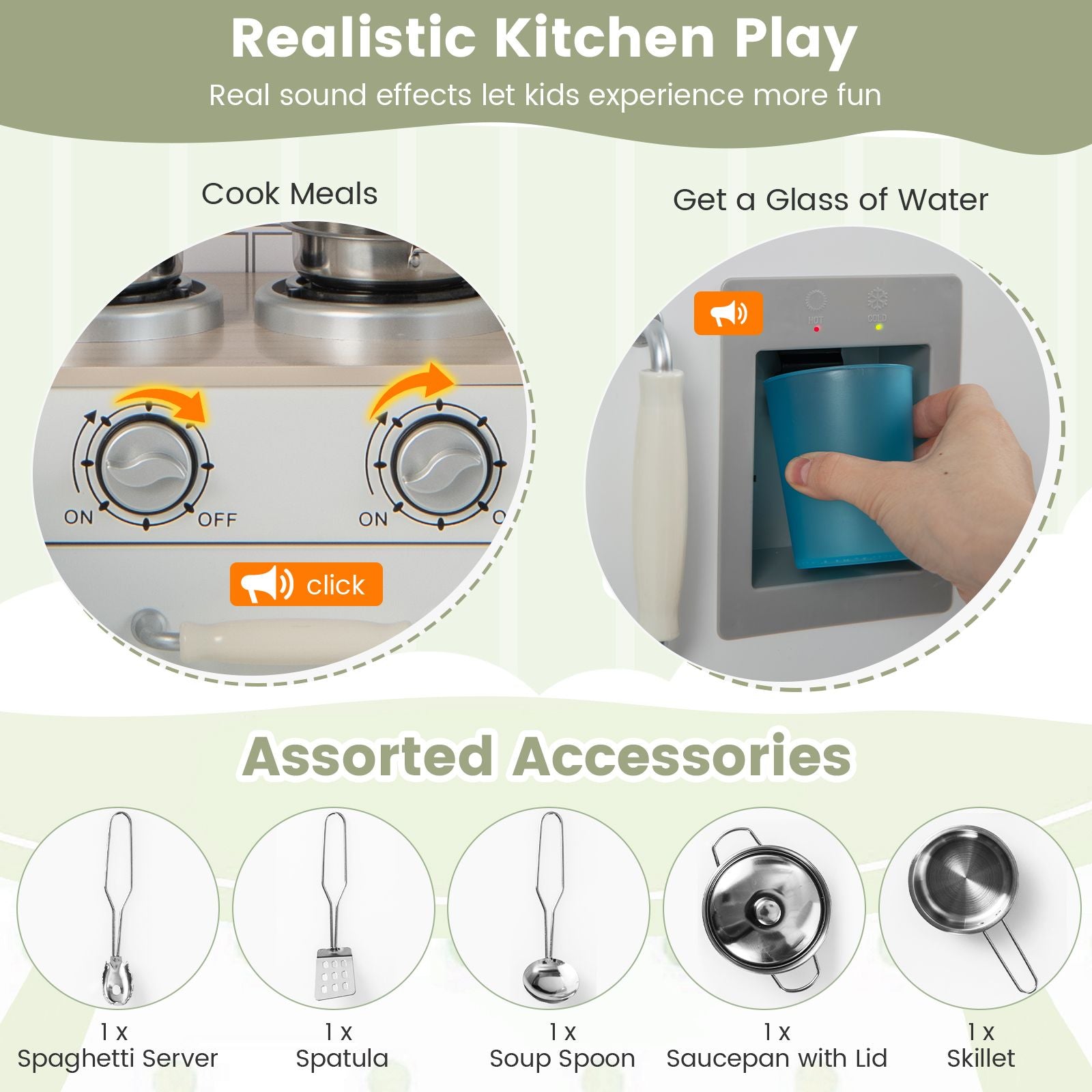 Kid'S Wooden Corner Play Kitchen with Ample Food Accessories