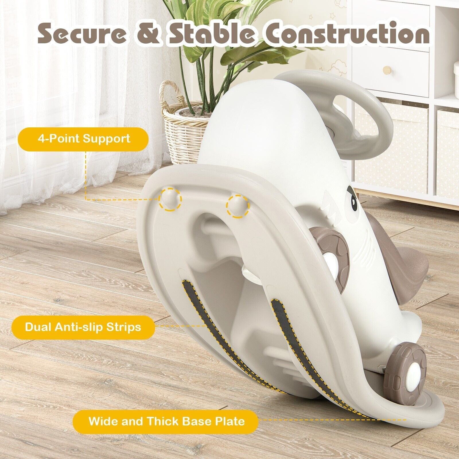COSTWAY Kids 3-In-1 Convertible Rocking Horse & Sliding Car Indoor Outdoor
