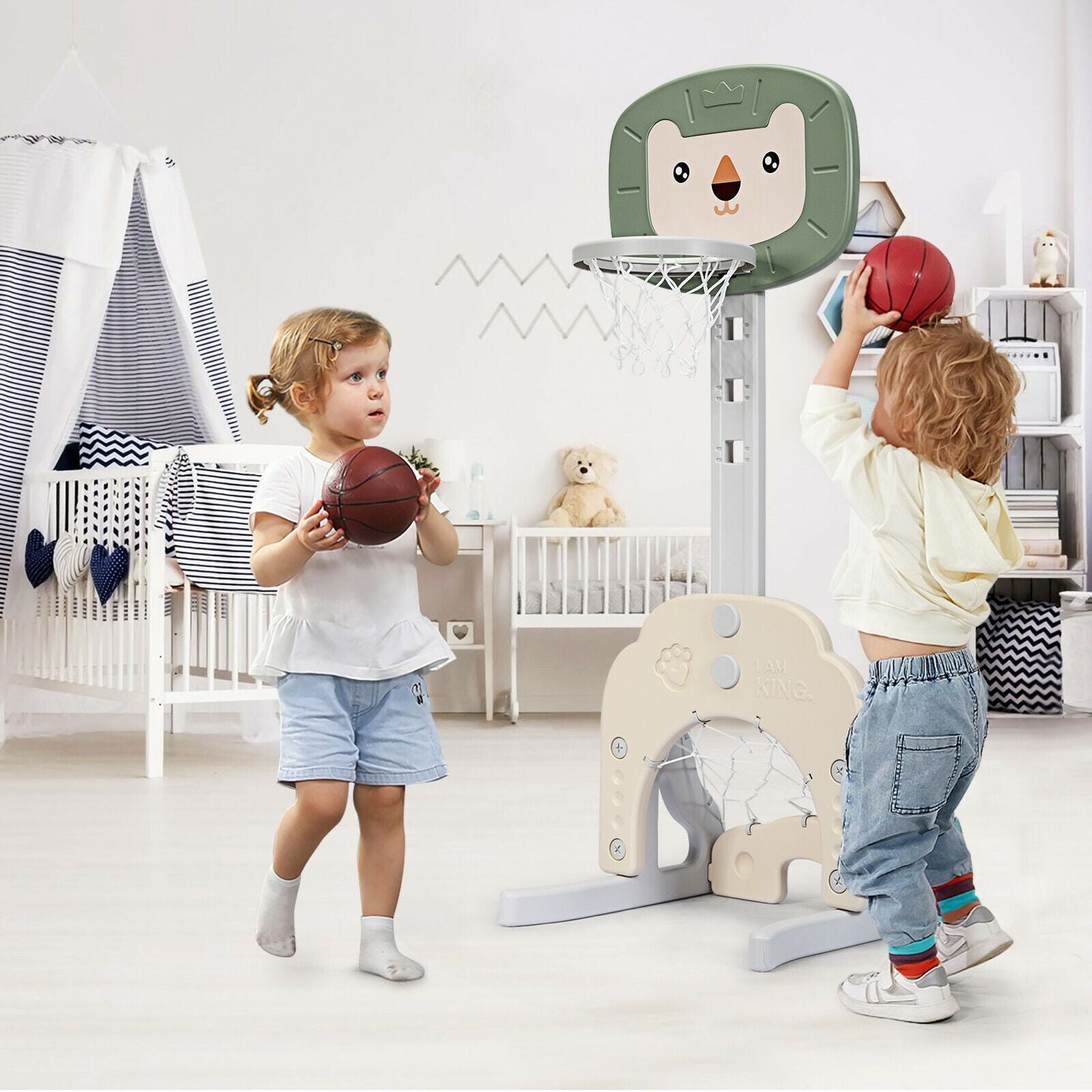 3-In-1 Basketball Hoop Set Stand with 5 Adjustable Height Levels