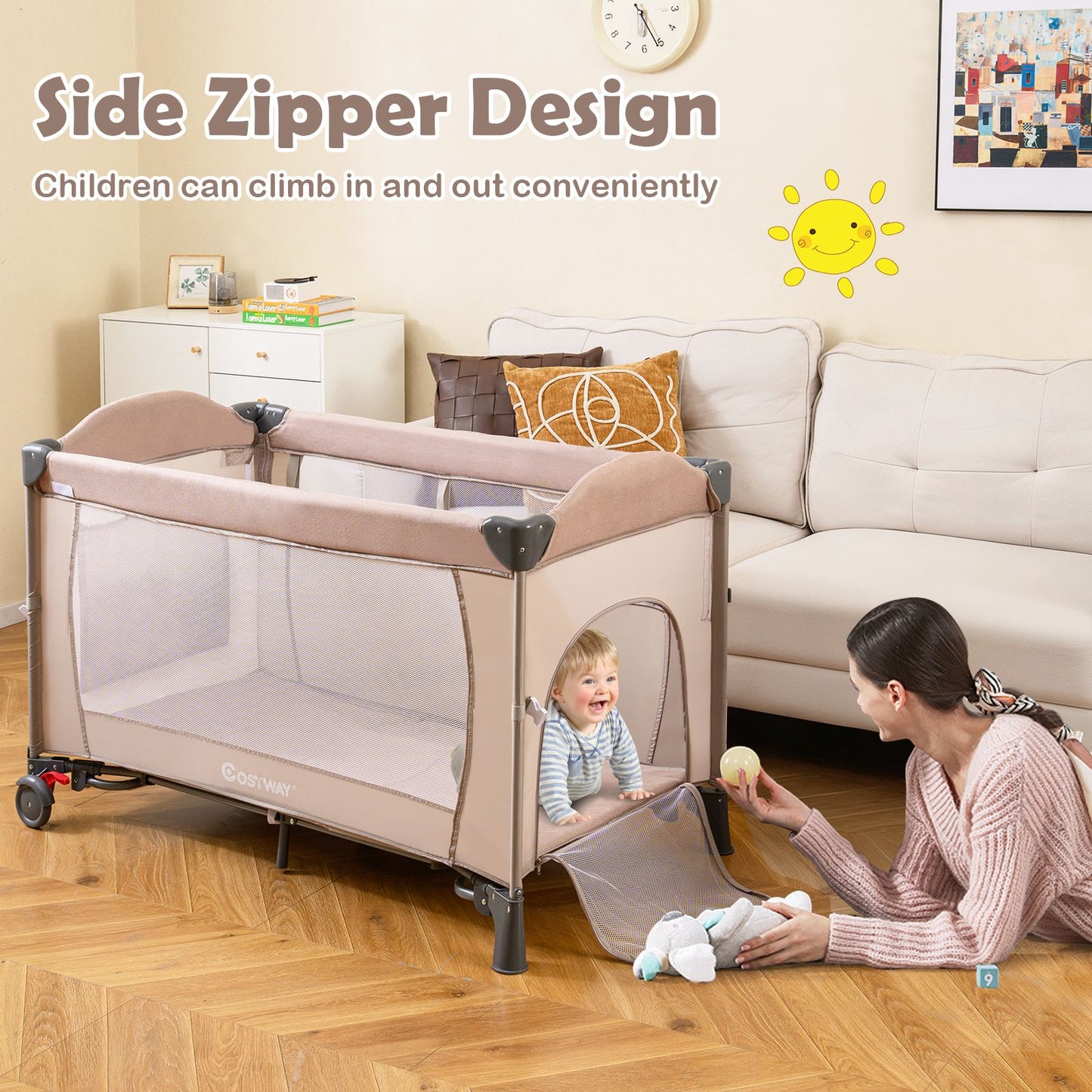 5-In-1 Baby Bassinet Bedside Sleeper with Diaper Changer and Hanging Toys