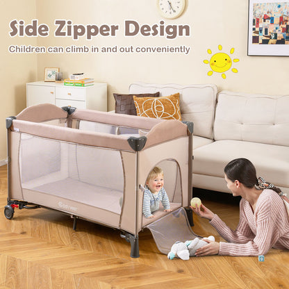 5-In-1 Baby Bassinet Bedside Sleeper with Diaper Changer and Hanging Toys