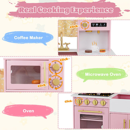 Kids Kitchen Playset with Coffee Maker and Stove Top and Golden Utensils