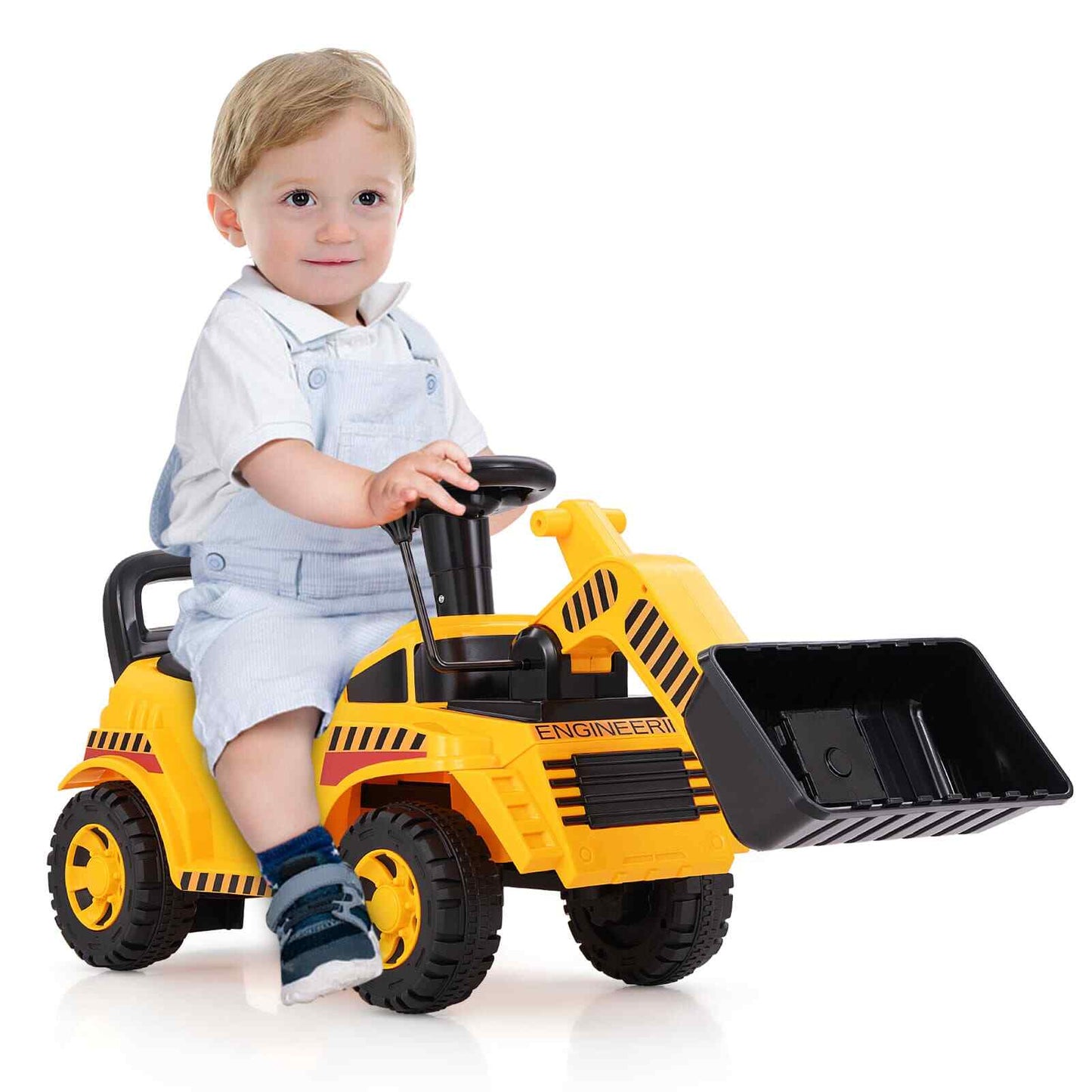 COSTWAY Engine Sound & Under-Seat Storage Sit and Scoot Construction Toy