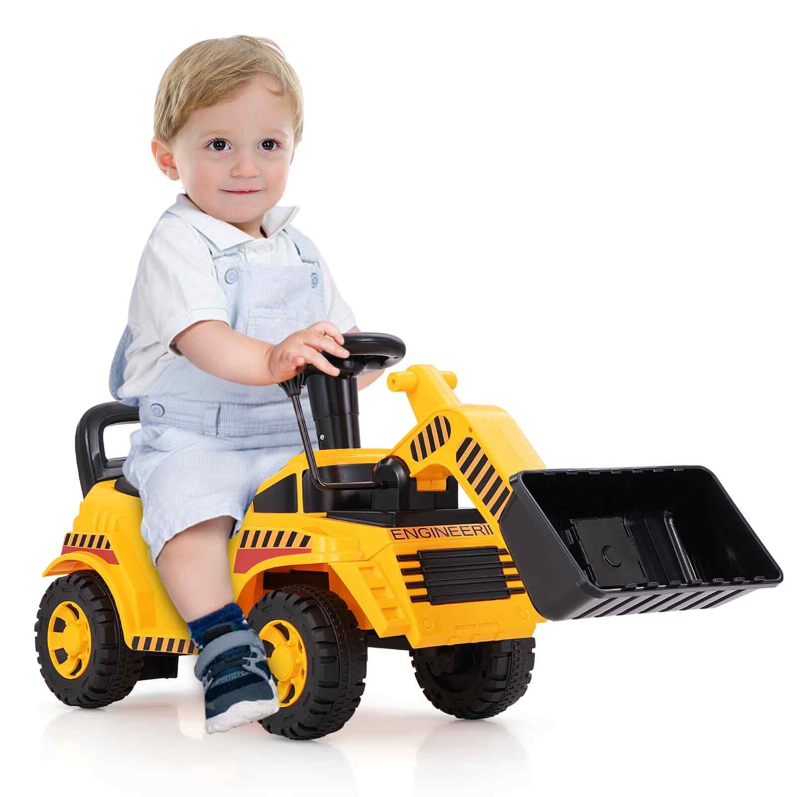 COSTWAY Engine Sound & Under-Seat Storage Sit and Scoot Construction Toy
