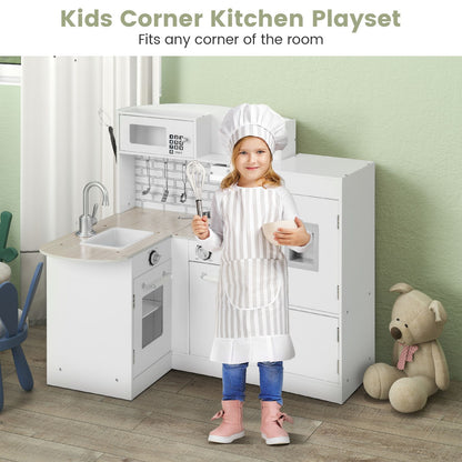 Kid'S Wooden Corner Play Kitchen with Ample Food Accessories