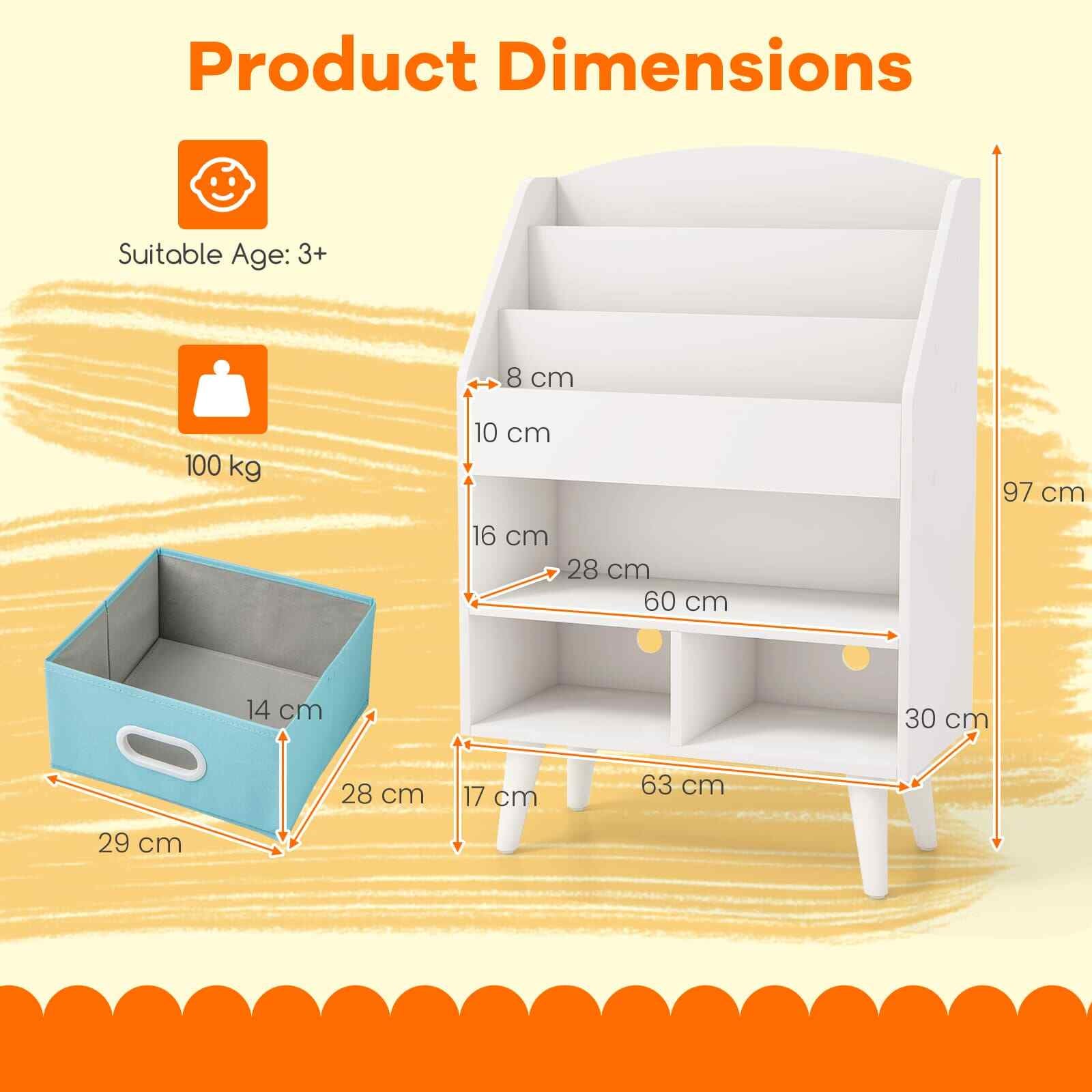 COSTWAY Kids Bookshelf Wooden Children’S Book Display Rack 3-Tier Bookshelves