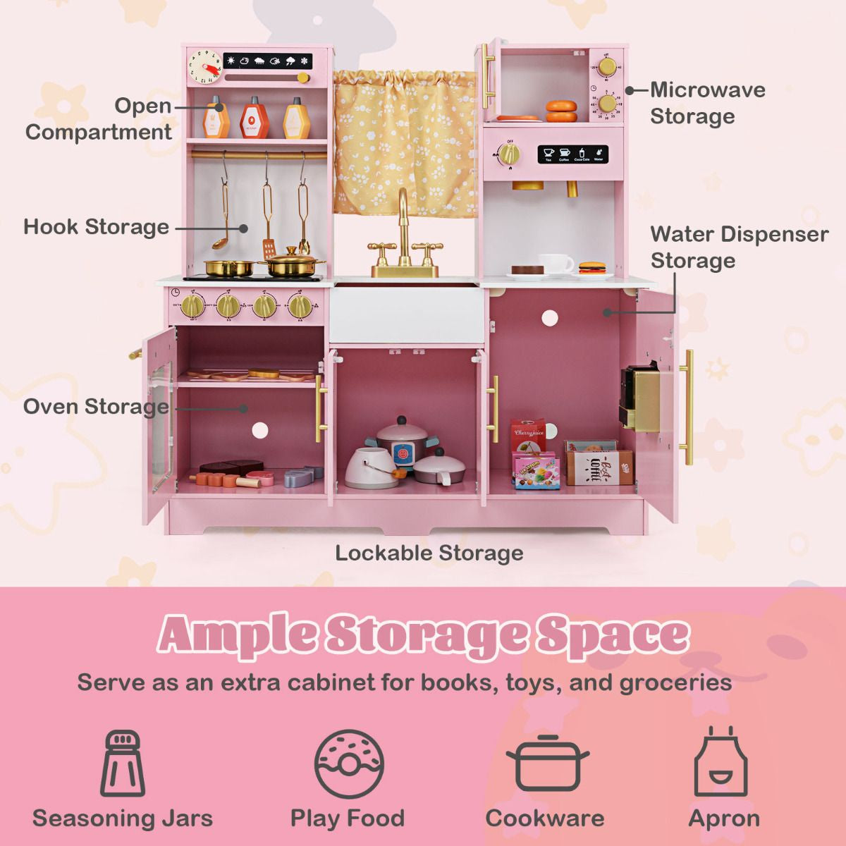 Kids Kitchen Playset with Coffee Maker and Stove Top and Golden Utensils