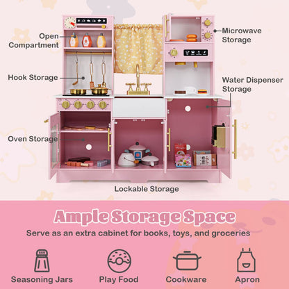 Kids Kitchen Playset with Coffee Maker and Stove Top and Golden Utensils