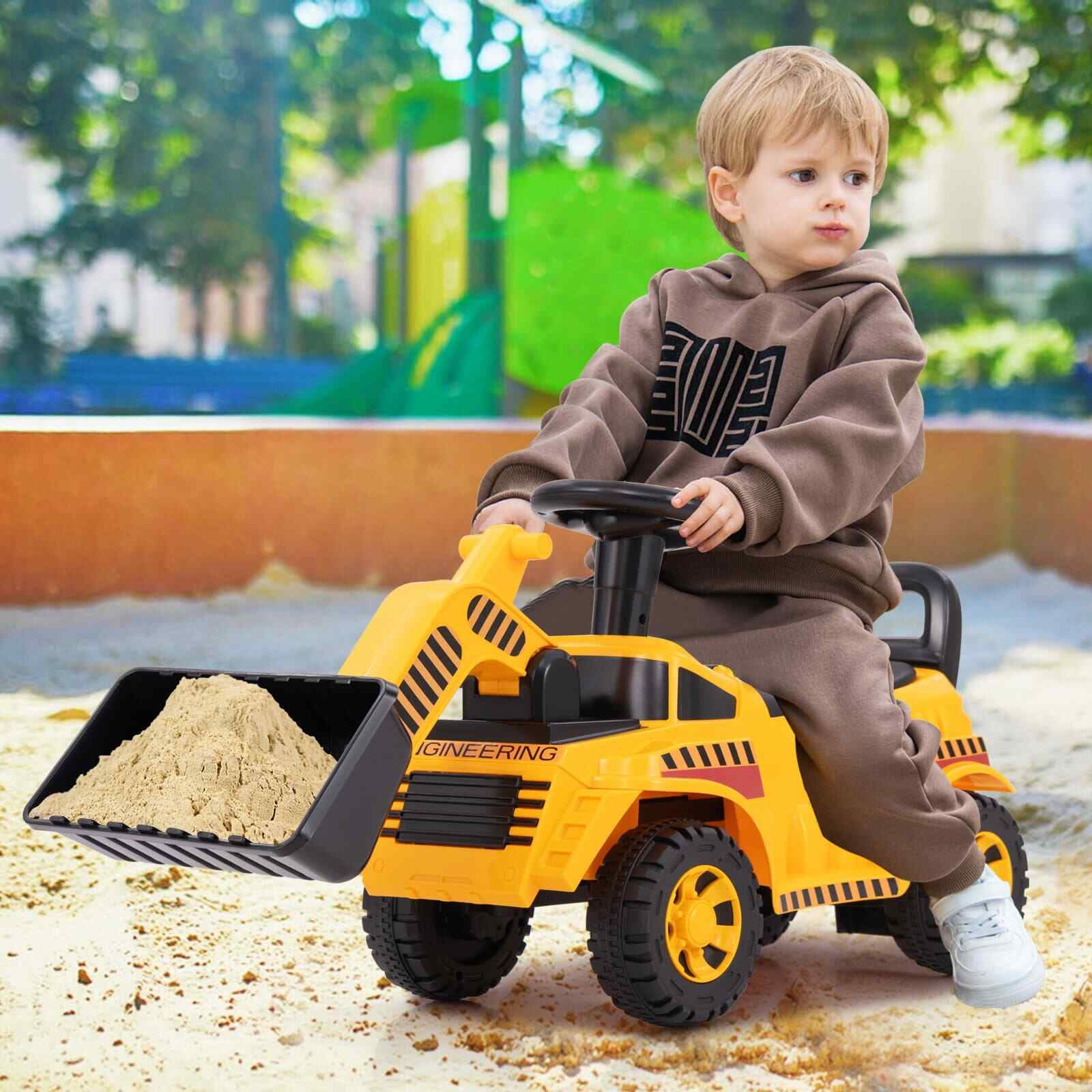 COSTWAY Engine Sound & Under-Seat Storage Sit and Scoot Construction Toy
