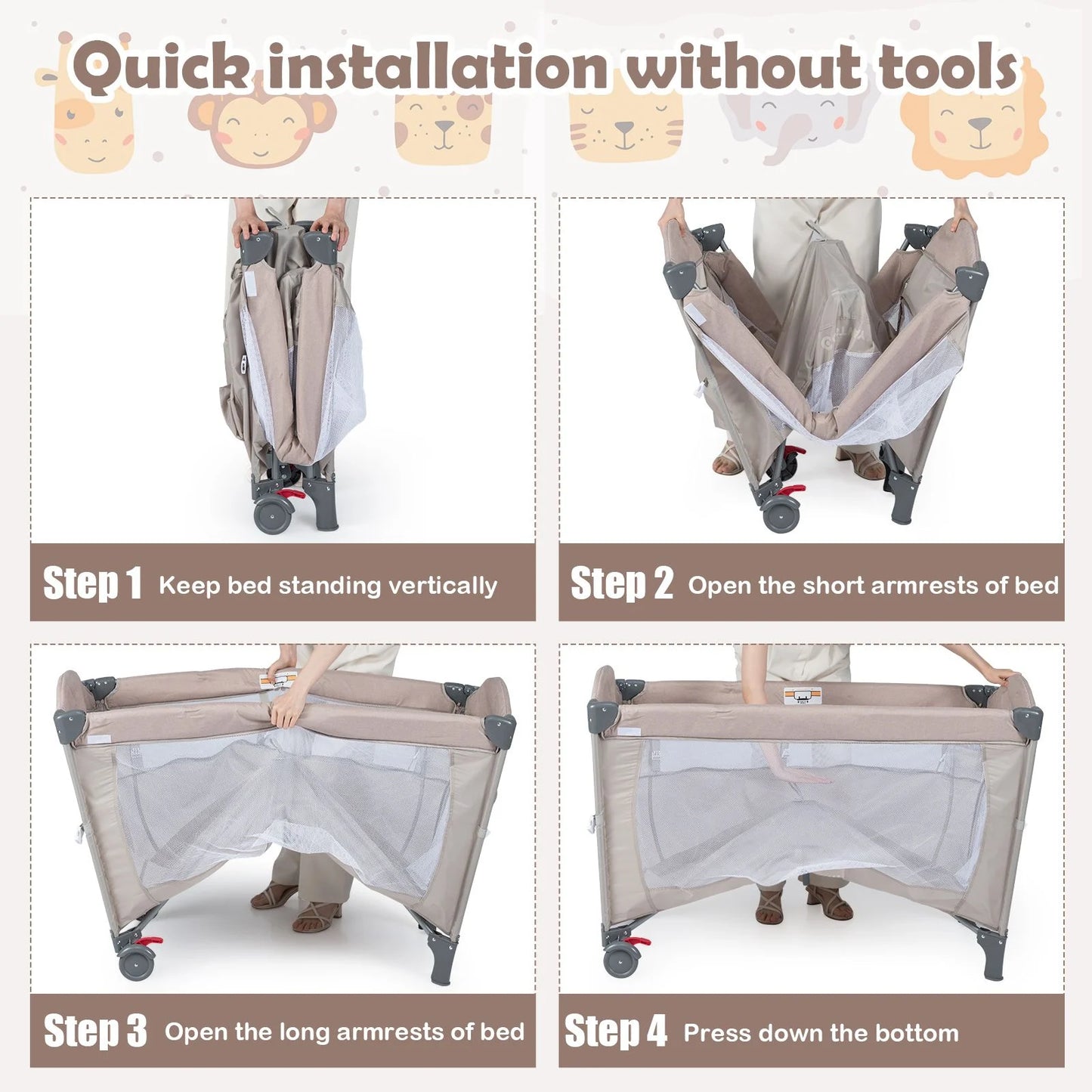 5-In-1 Baby Bassinet Bedside Sleeper with Diaper Changer and Hanging Toys