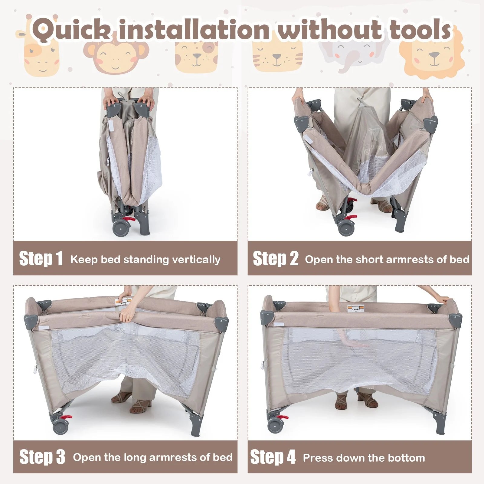 5-In-1 Baby Bassinet Bedside Sleeper with Diaper Changer and Hanging Toys