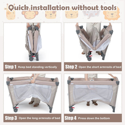 5-In-1 Baby Bassinet Bedside Sleeper with Diaper Changer and Hanging Toys