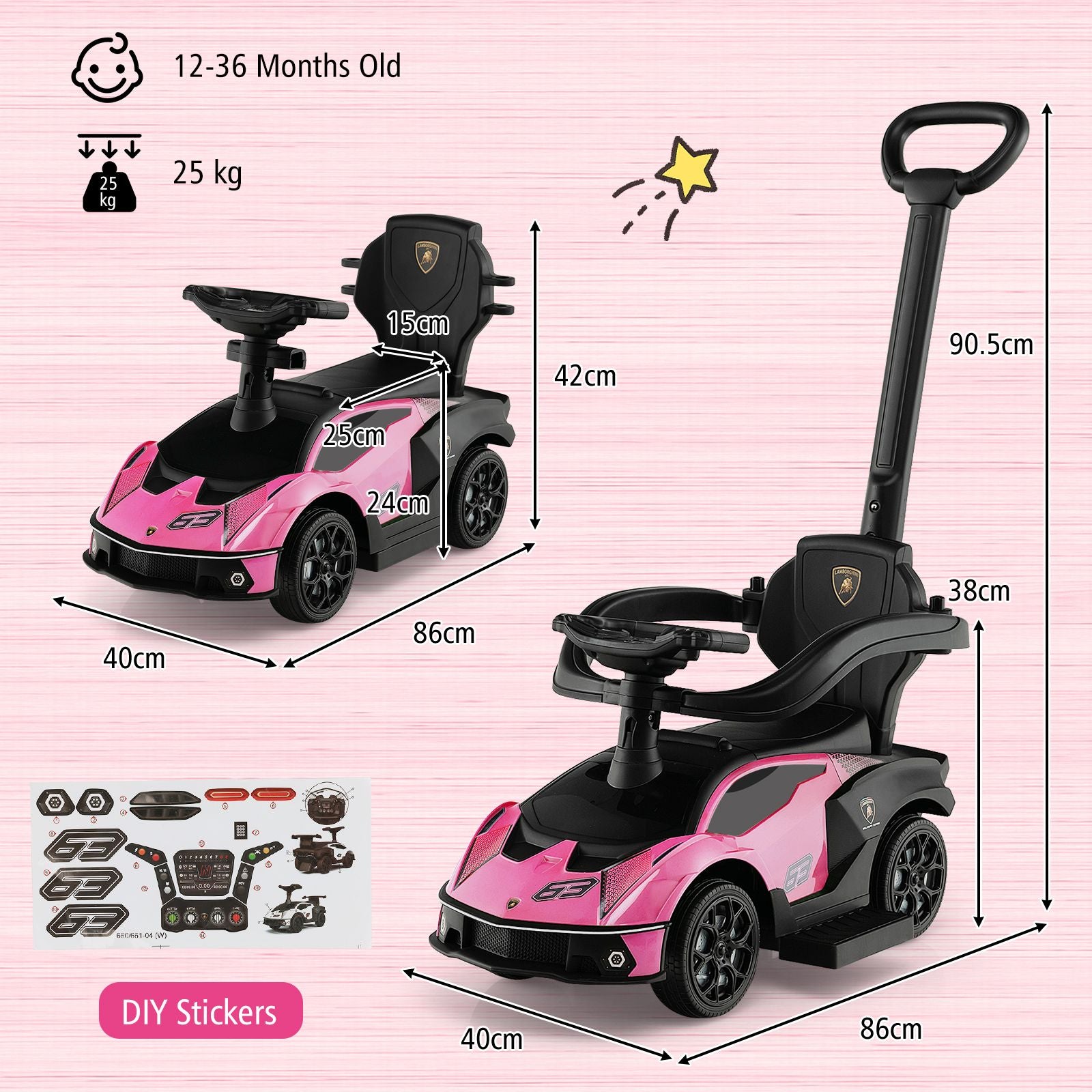Kids Licensed Lamborghini Ride on Car with Push Handle