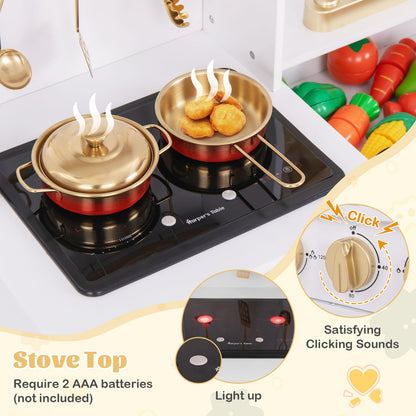 Kids Kitchen Playset with Coffee Maker and Stove Top and Golden Utensils