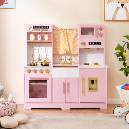 Kids Kitchen Playset with Coffee Maker and Stove Top and Golden Utensils