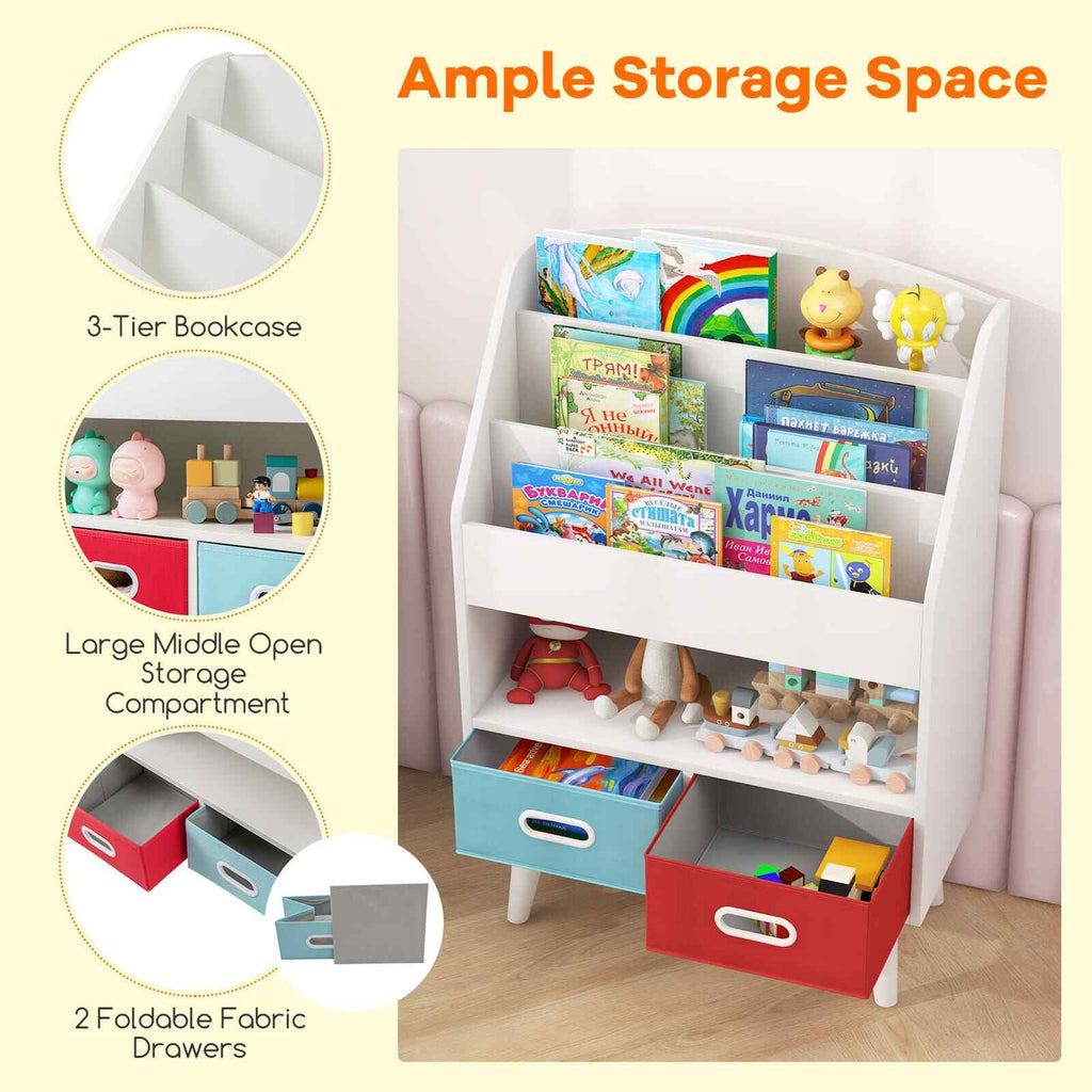COSTWAY Kids Bookshelf Wooden Children’S Book Display Rack 3-Tier Bookshelves