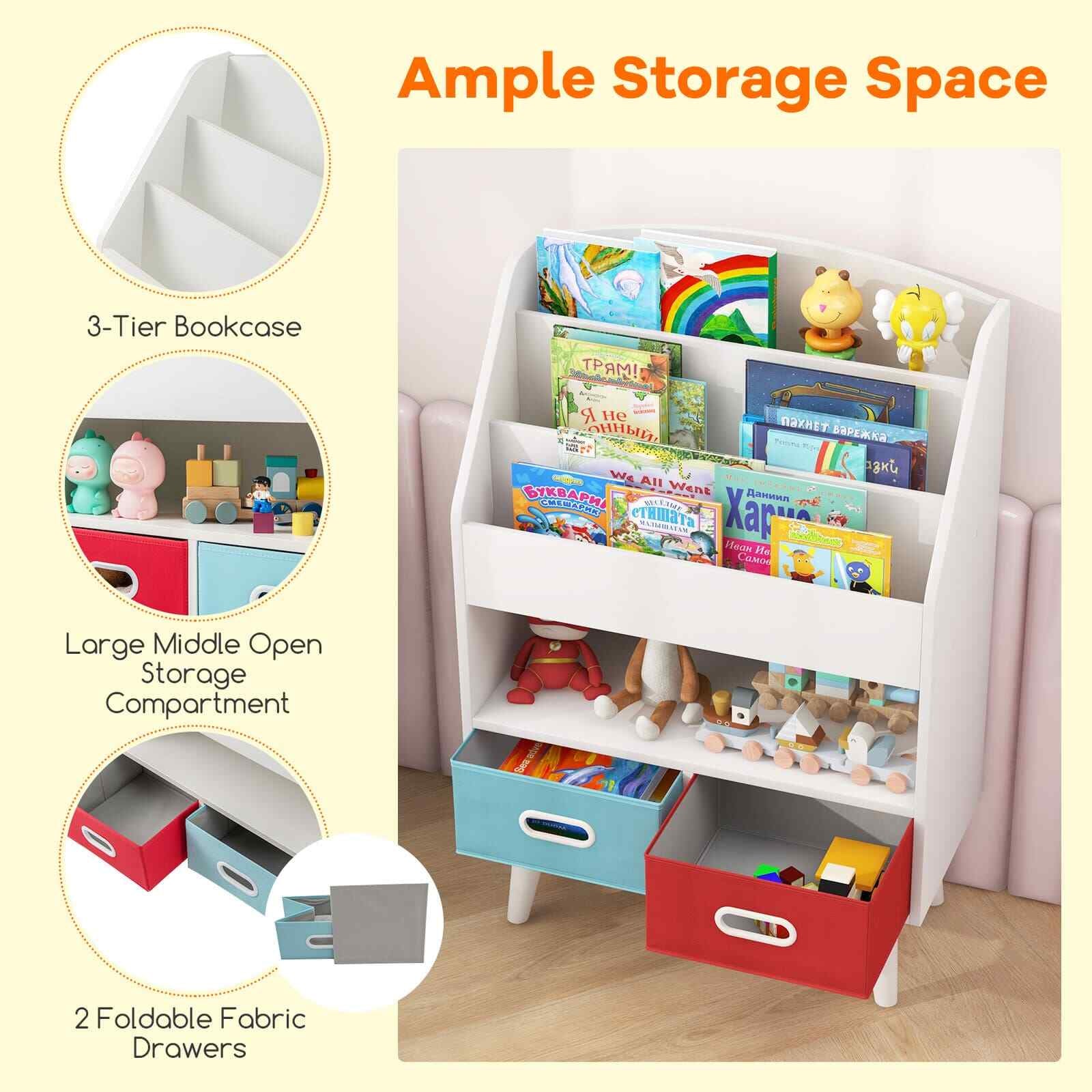 COSTWAY Kids Bookshelf Wooden Children’S Book Display Rack 3-Tier Bookshelves