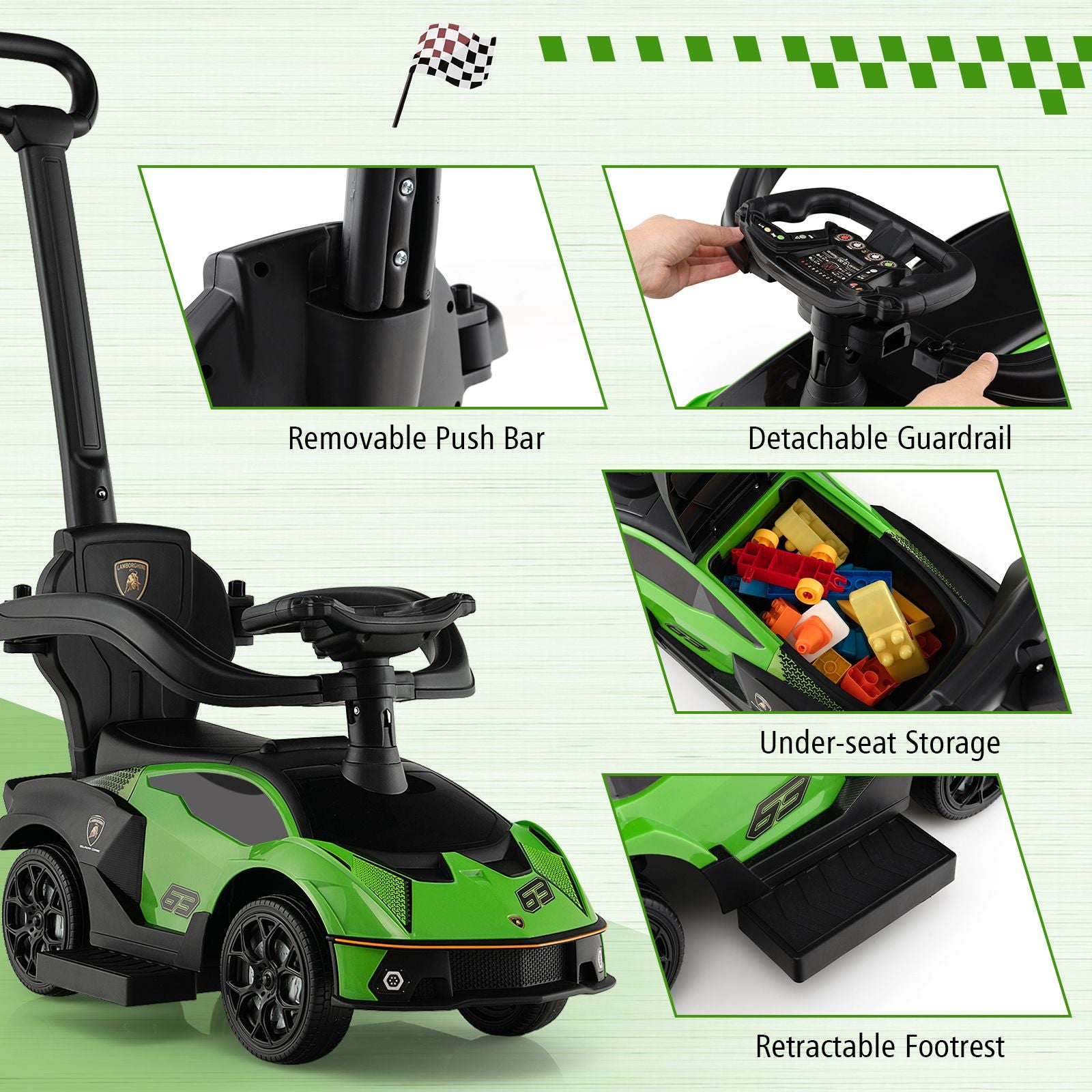 Kids Licensed Lamborghini Ride on Car with Push Handle