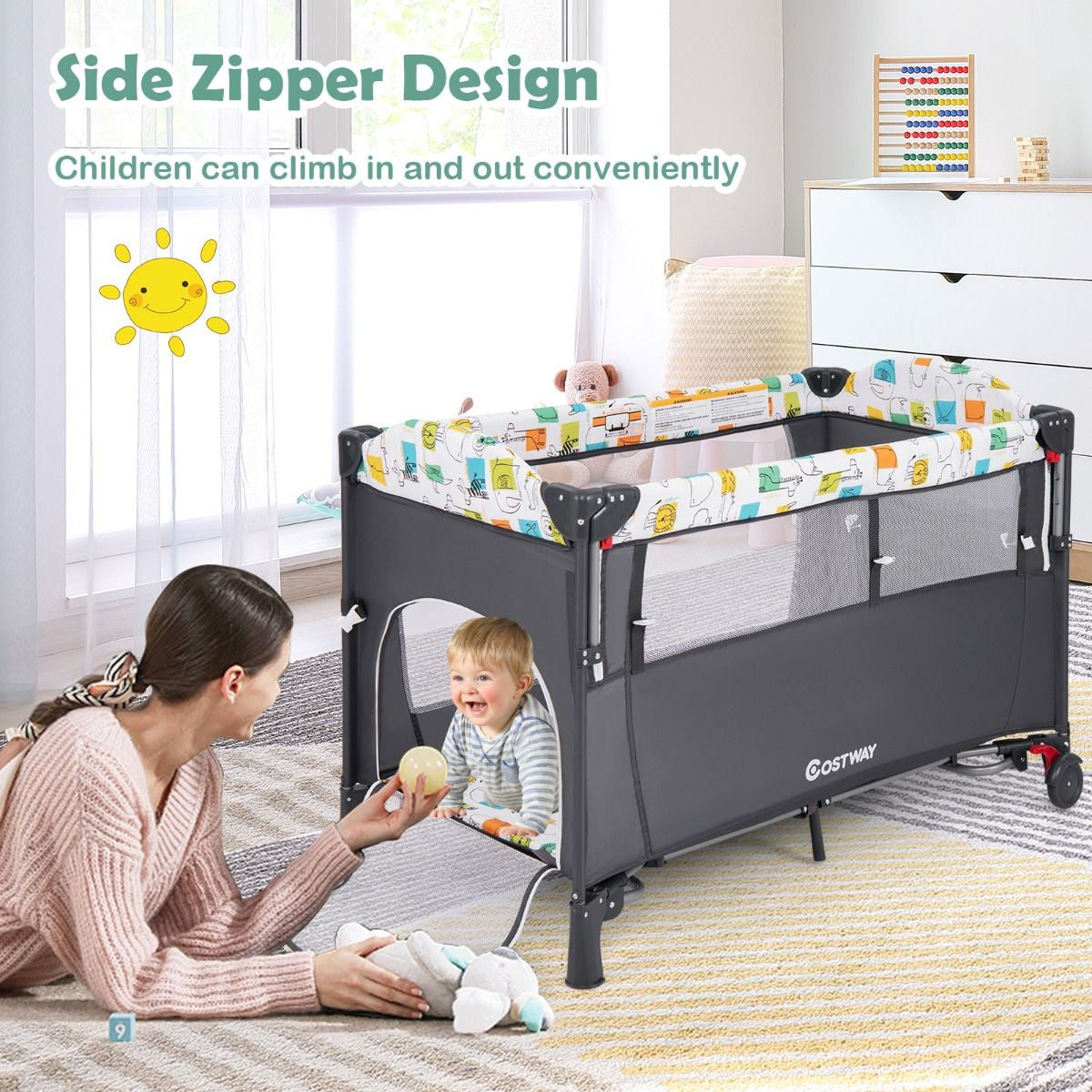 5-In-1 Baby Bassinet Bedside Sleeper with Diaper Changer and Hanging Toys