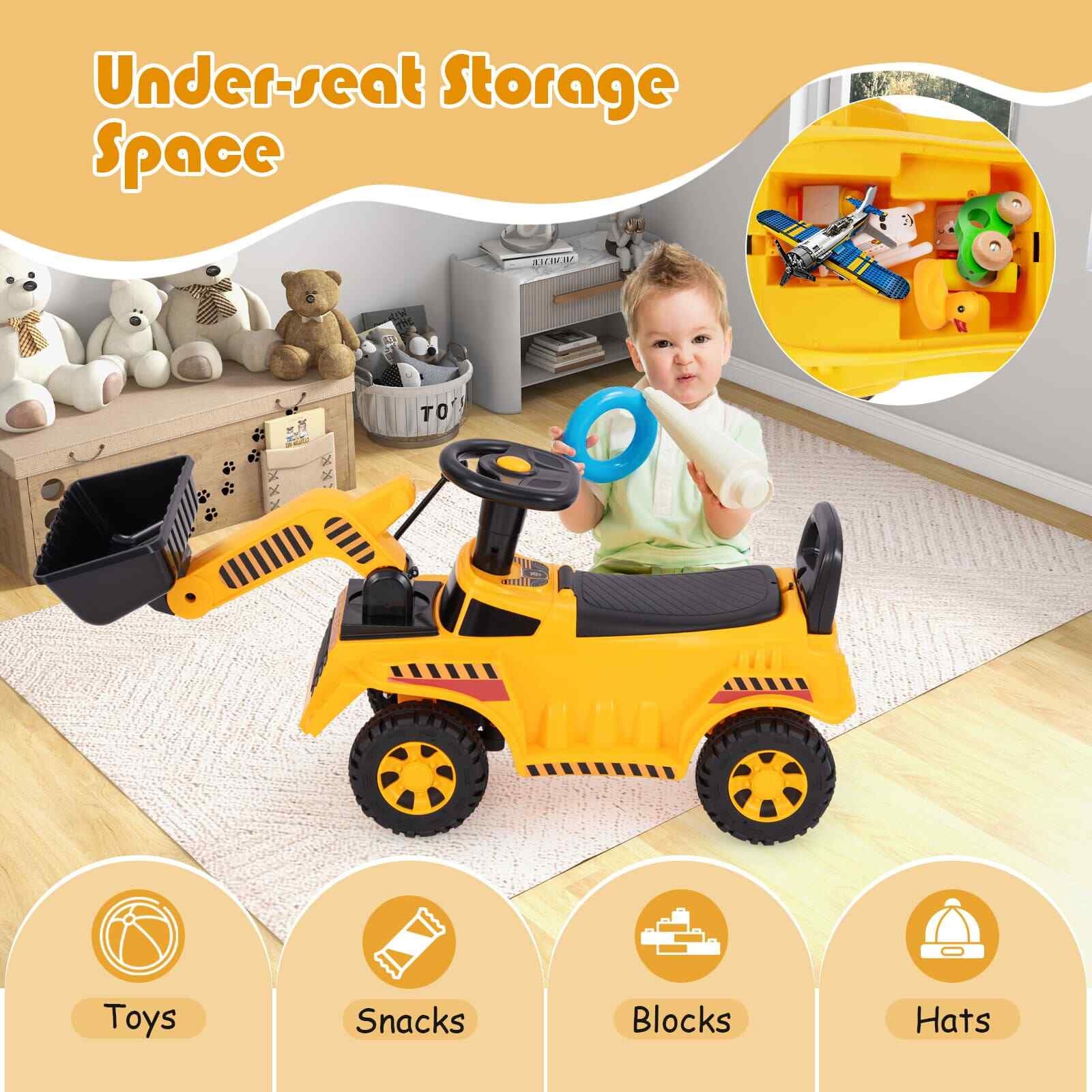 COSTWAY Engine Sound & Under-Seat Storage Sit and Scoot Construction Toy