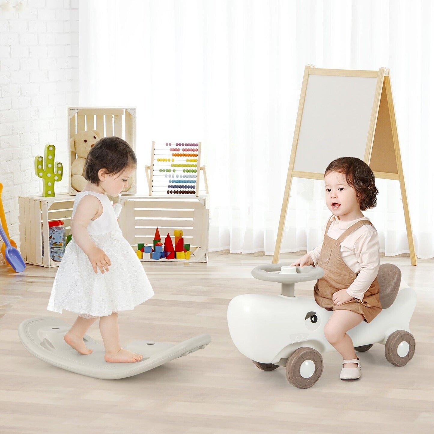 COSTWAY Kids 3-In-1 Convertible Rocking Horse & Sliding Car Indoor Outdoor