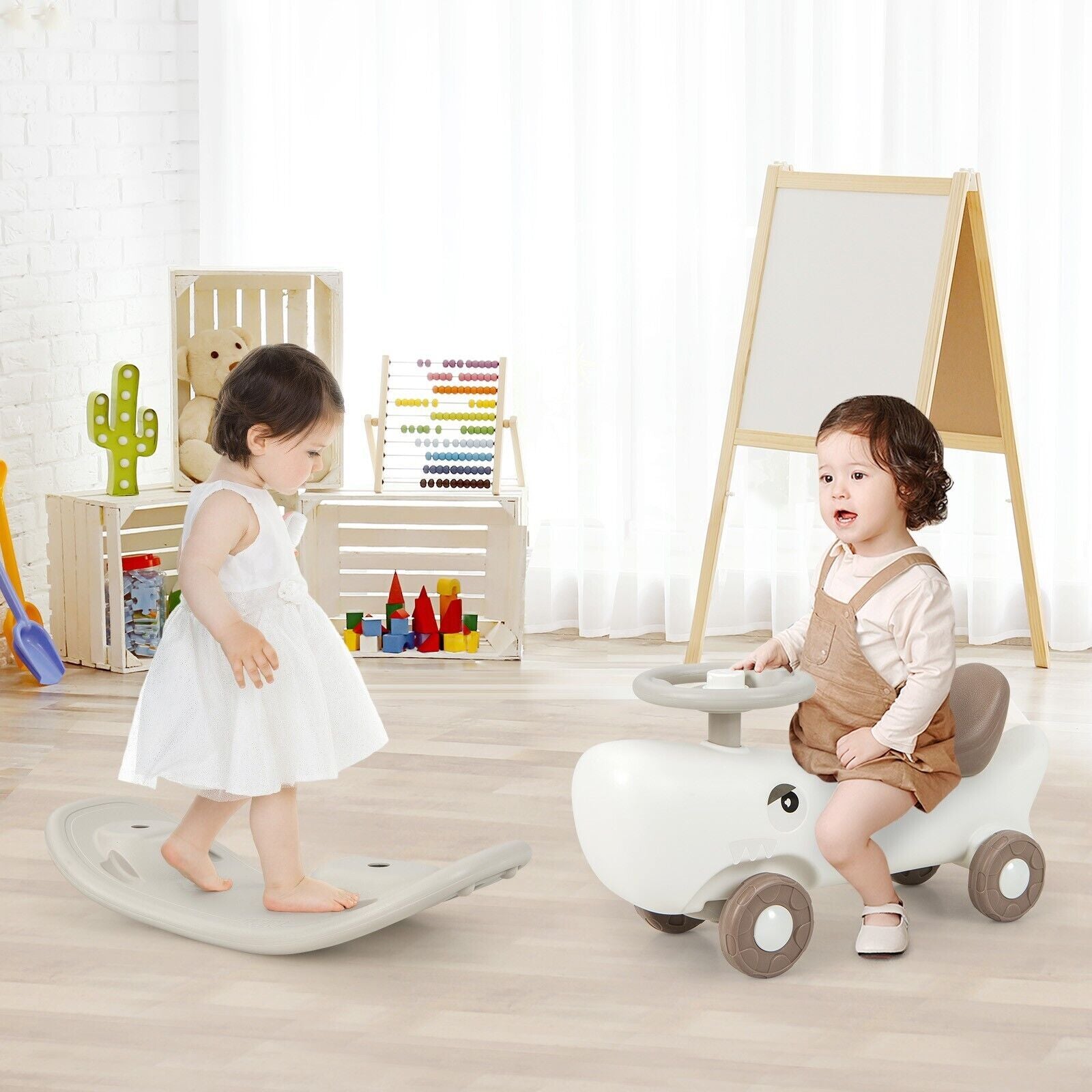COSTWAY Kids 3-In-1 Convertible Rocking Horse & Sliding Car Indoor Outdoor