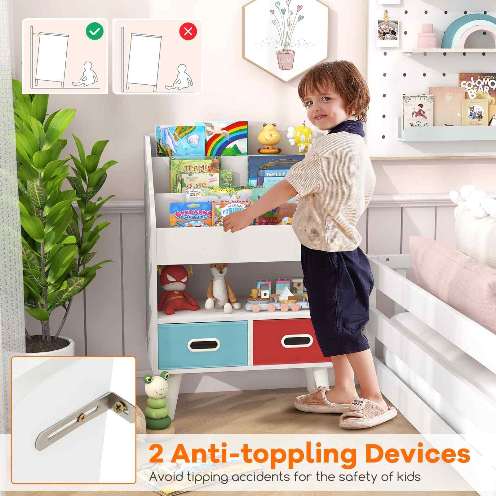 COSTWAY Kids Bookshelf Wooden Children’S Book Display Rack 3-Tier Bookshelves