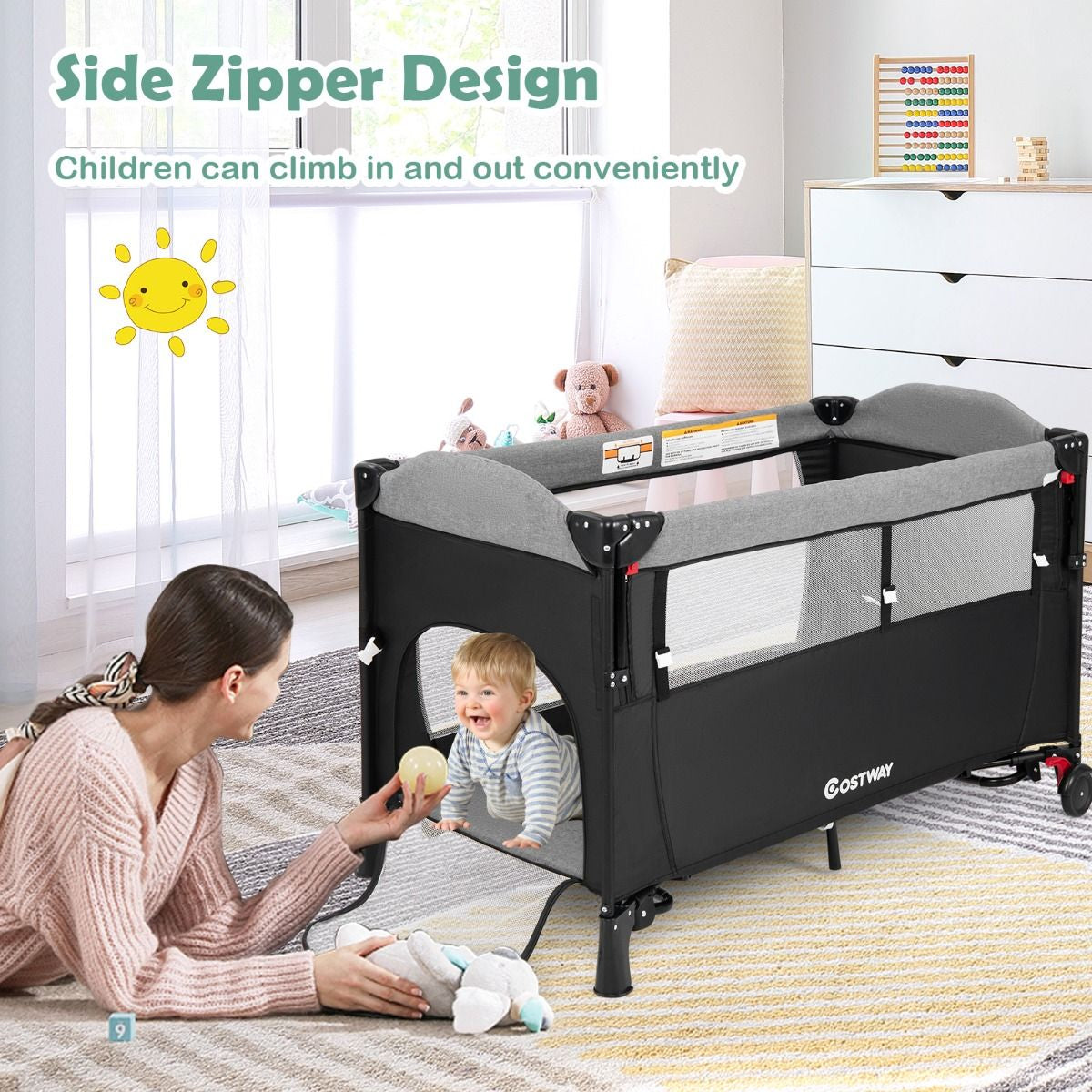 5-In-1 Baby Bassinet Bedside Sleeper with Diaper Changer and Hanging Toys