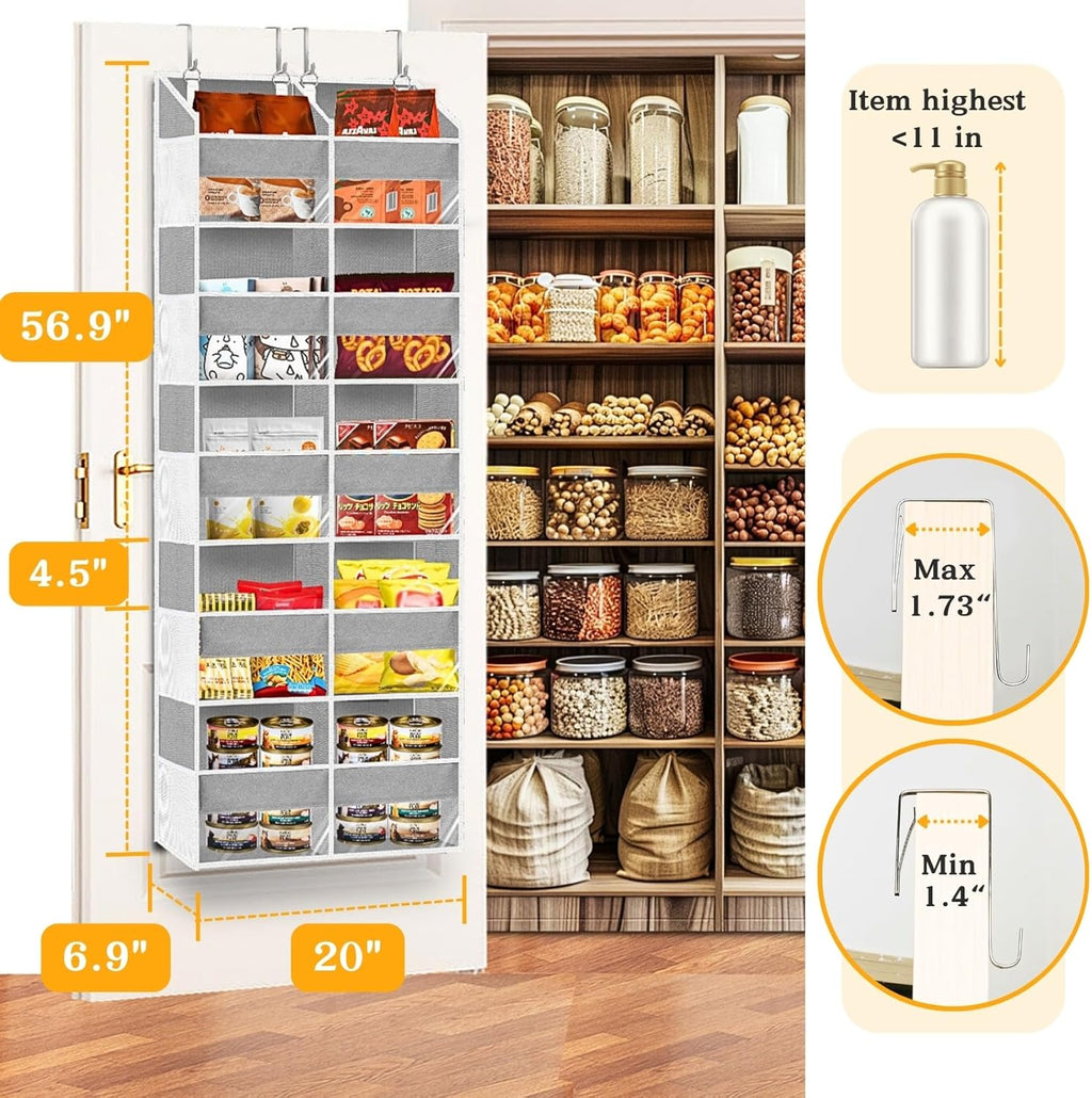 over the Door Organiser with 5 Tiers and 10 Compartments, Extra Large Hanging Door Storage with 4 Hooks, 36Kg Weight Capacity, Bedroom Wardrobe or Nursery Nappy & Toy Storage – Light Grey