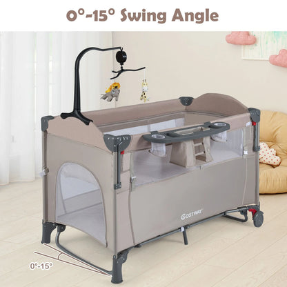 5-In-1 Baby Bassinet Bedside Sleeper with Diaper Changer and Hanging Toys