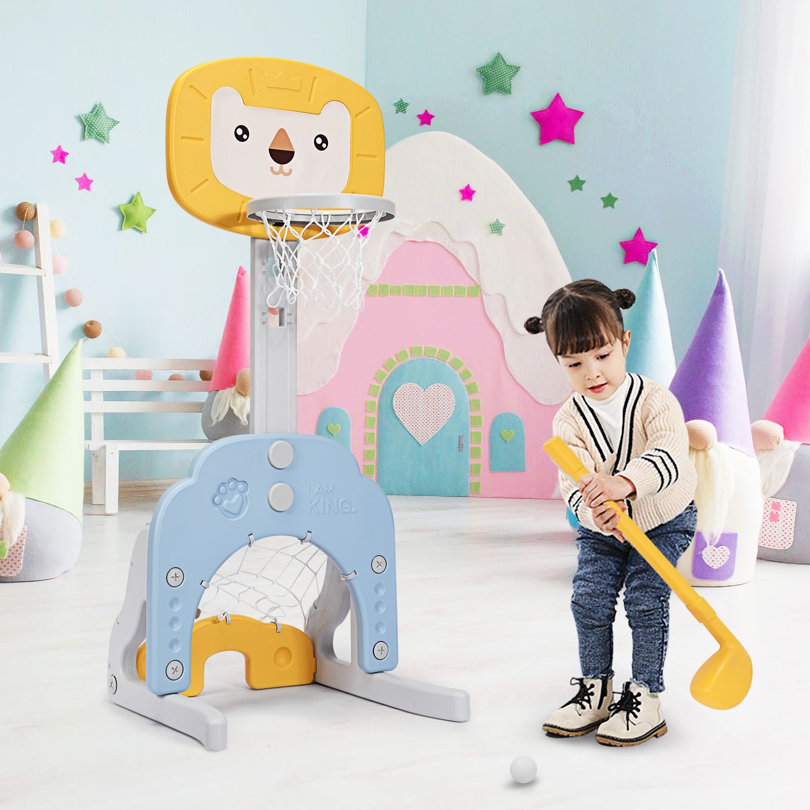 3-In-1 Basketball Hoop Set Stand with 5 Adjustable Height Levels