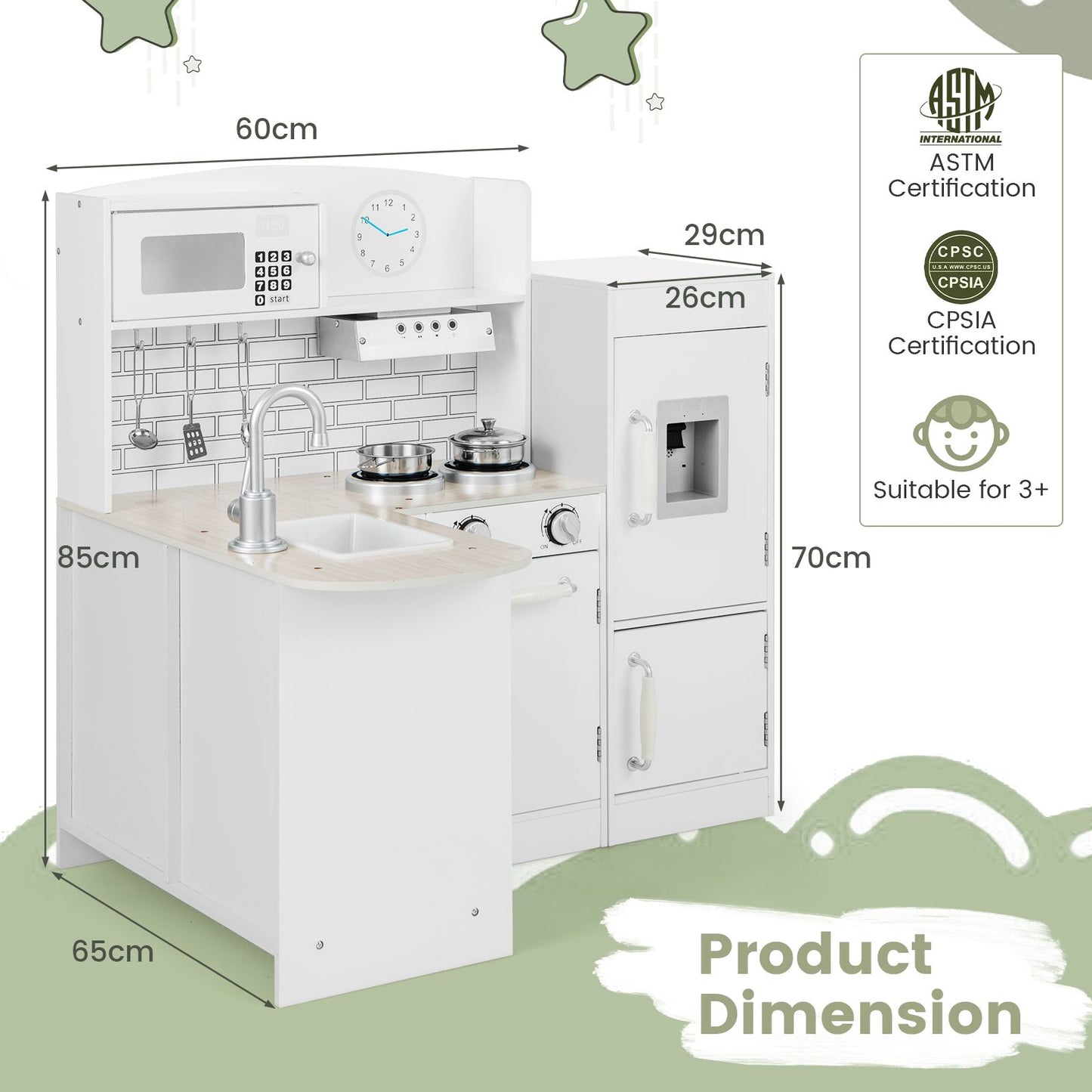Kid'S Wooden Corner Play Kitchen with Ample Food Accessories