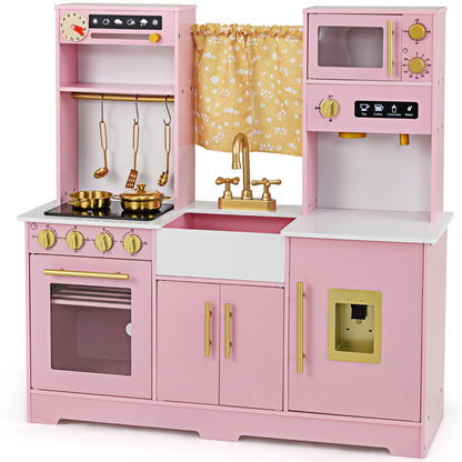 Kids Kitchen Playset with Coffee Maker and Stove Top and Golden Utensils