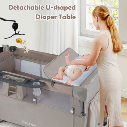 5-In-1 Baby Bassinet Bedside Sleeper with Diaper Changer and Hanging Toys
