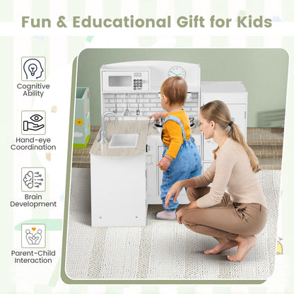 Kid'S Wooden Corner Play Kitchen with Ample Food Accessories