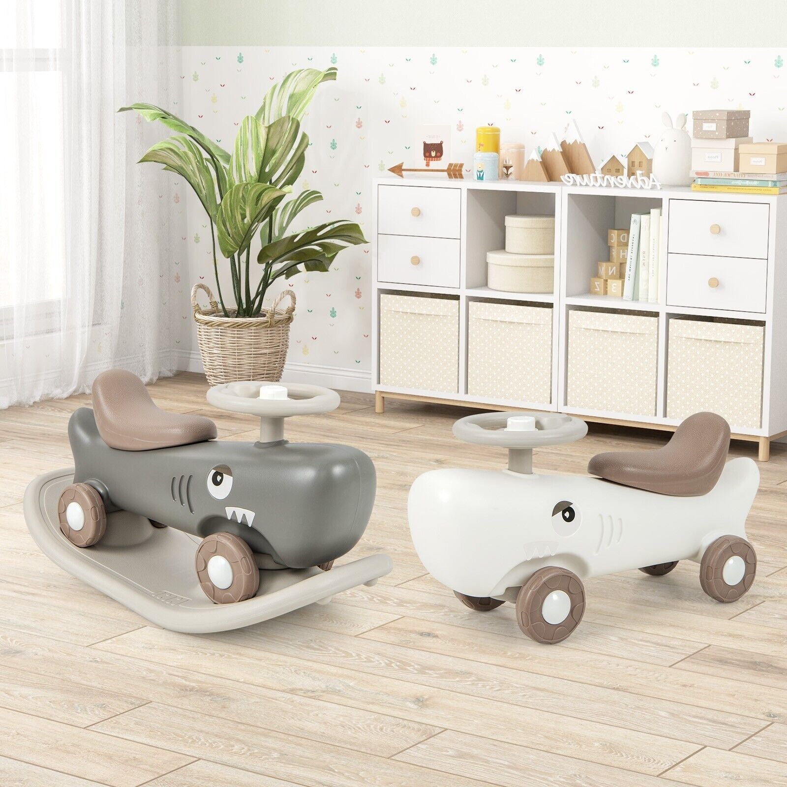 COSTWAY Kids 3-In-1 Convertible Rocking Horse & Sliding Car Indoor Outdoor