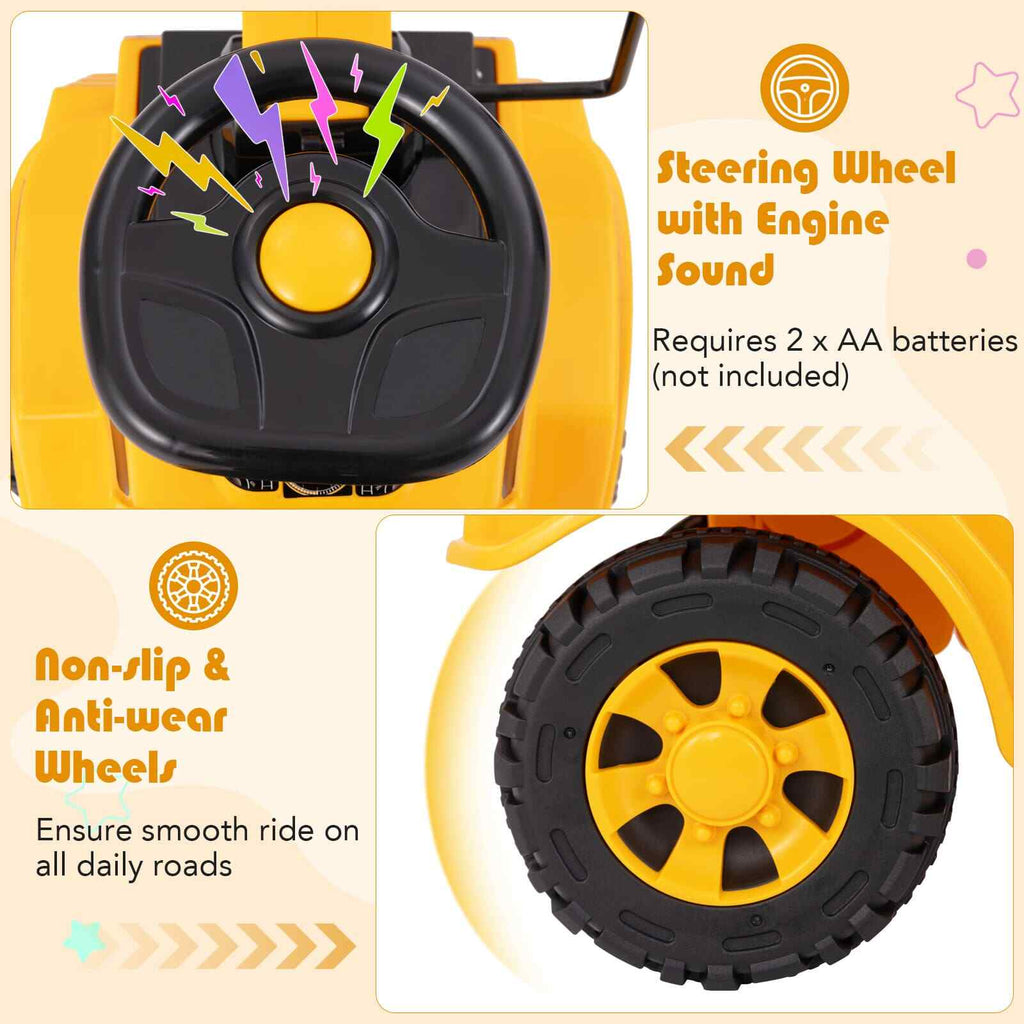 COSTWAY Engine Sound & Under-Seat Storage Sit and Scoot Construction Toy