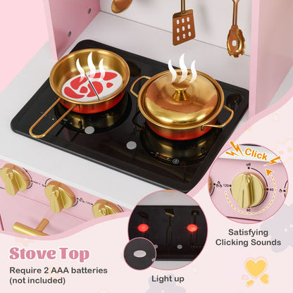 Kids Kitchen Playset with Coffee Maker and Stove Top and Golden Utensils