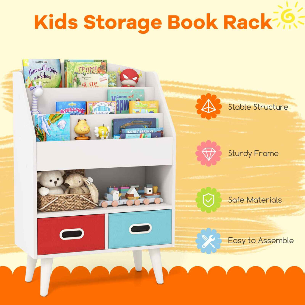 COSTWAY Kids Bookshelf Wooden Children’S Book Display Rack 3-Tier Bookshelves