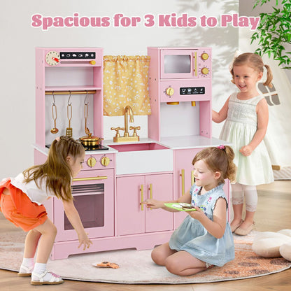 Kids Kitchen Playset with Coffee Maker and Stove Top and Golden Utensils