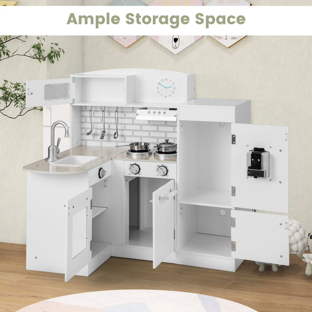 Kid'S Wooden Corner Play Kitchen with Ample Food Accessories
