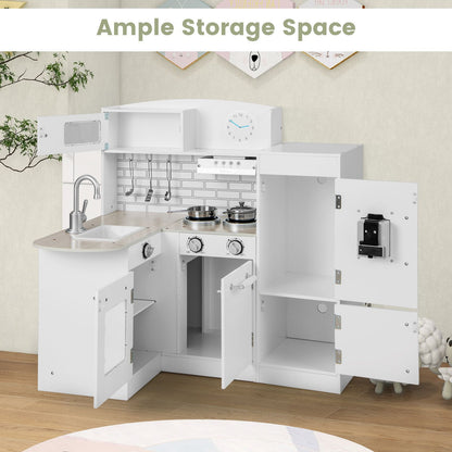 Kid'S Wooden Corner Play Kitchen with Ample Food Accessories