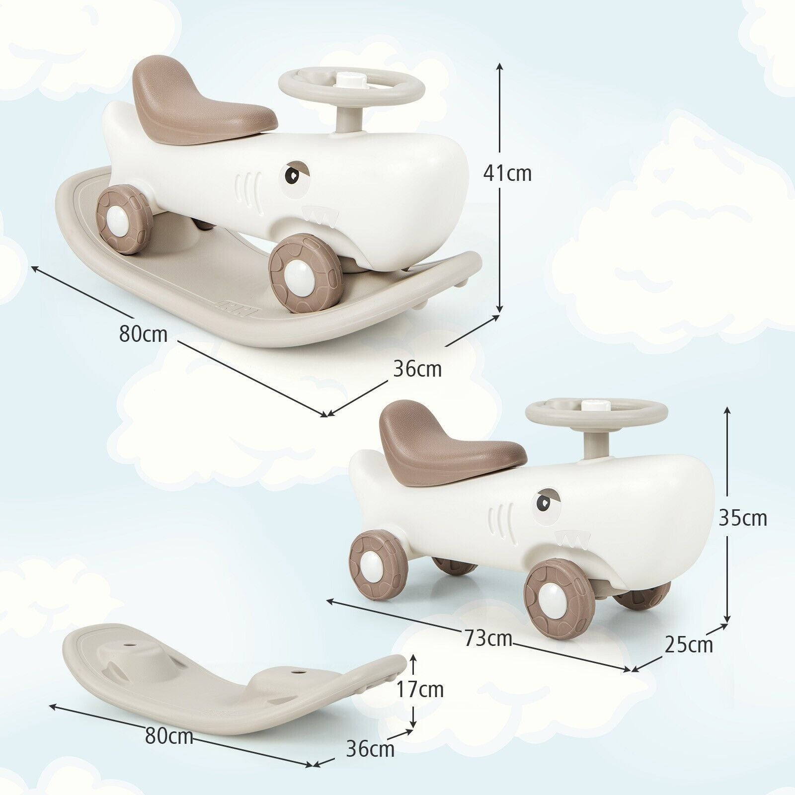 COSTWAY Kids 3-In-1 Convertible Rocking Horse & Sliding Car Indoor Outdoor