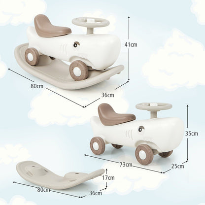 COSTWAY Kids 3-In-1 Convertible Rocking Horse & Sliding Car Indoor Outdoor