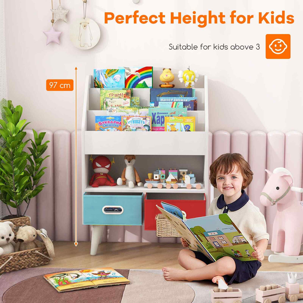 COSTWAY Kids Bookshelf Wooden Children’S Book Display Rack 3-Tier Bookshelves