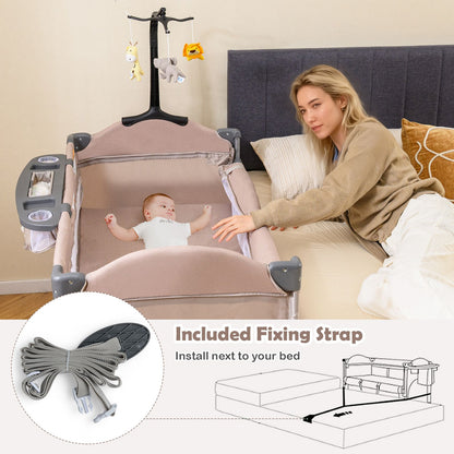 5-In-1 Baby Bassinet Bedside Sleeper with Diaper Changer and Hanging Toys